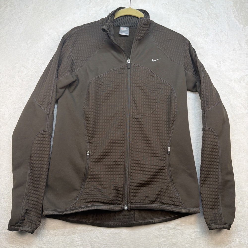 Nike Therma Womens Full Zip Jacket Medium Brown Running Training Athletic